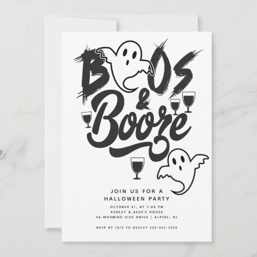 Boos en Booze Volwassen Halloween Feest Kaart (Voorkant)