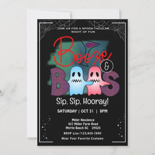 Boos en Booze Volwassen Halloween Feest Kaart (Voorkant)