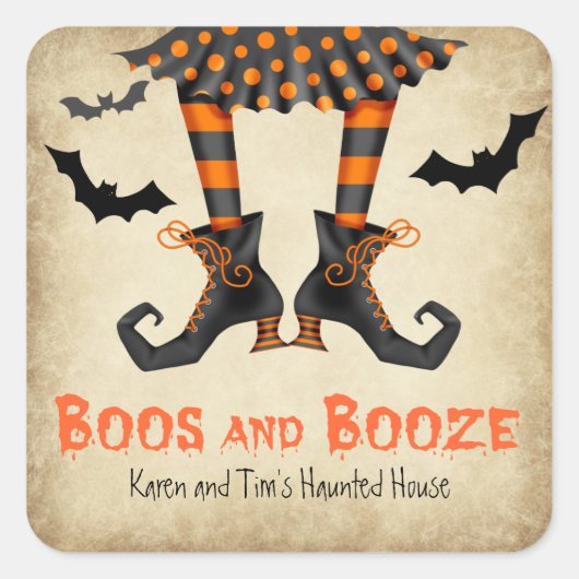 Boos en Booze Volwassen Halloween Feest Vierkante Sticker (Voorkant)