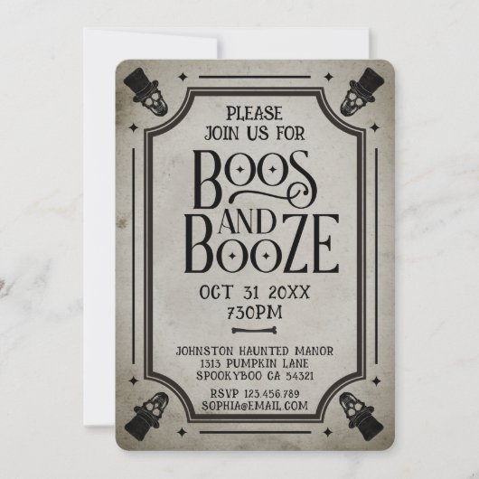Boos en Booze Volwassen Halloween Party  Schedel Kaart (Voorkant)