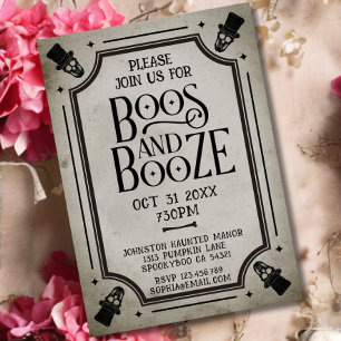 Boos en Booze Volwassen Halloween Party  Schedel Kaart