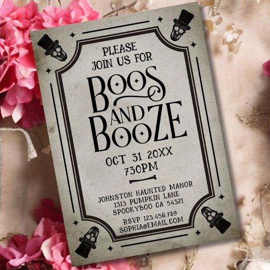 Boos en Booze Volwassen Halloween Party  Schedel Kaart