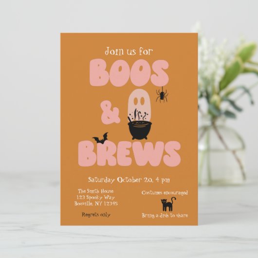 Boos en Brews Cute Halloween Kaart (Staand voorkant)