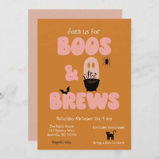 Boos en Brews Cute Halloween Kaart (Voorkant / Achterkant)