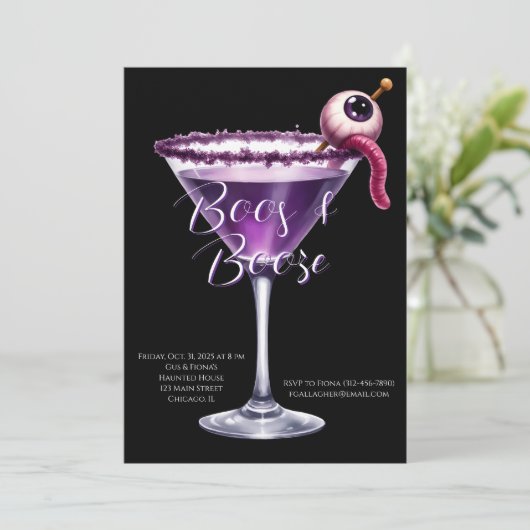 Boos en drank Halloween Cocktail Party Uitnodiging (Staand voorkant)