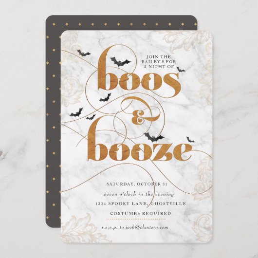 Boos en drank Halloween Elegante Uitnodiging (Voorkant / Achterkant)
