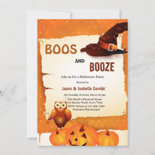 Boos en Drank Sinaasappelpompoen Halloweenfeest Kaart