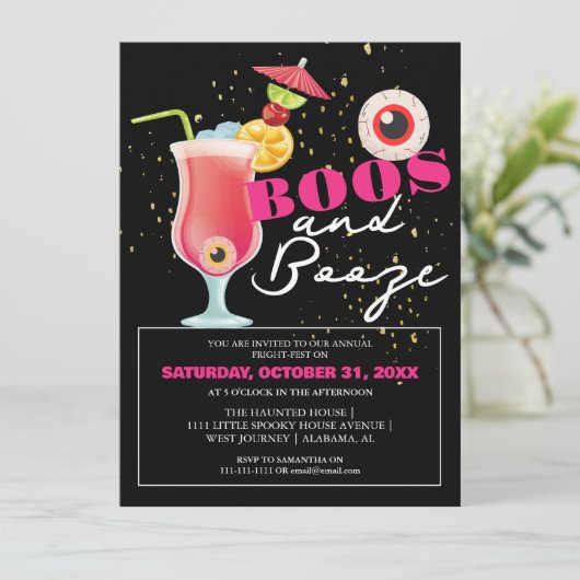 Boos en drank spooky Adult Halloween Party Uitnodi Kaart (Staand voorkant)