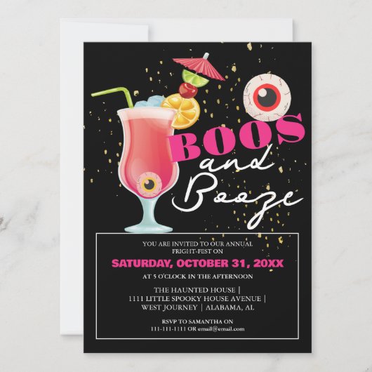 Boos en drank spooky Adult Halloween Party Uitnodi Kaart (Voorkant)