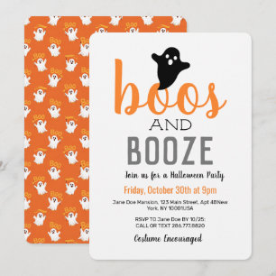 Boos en Drank Zwart Wit Oranje Halloween Feest Kaart