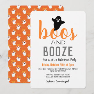 Boos en Drank Zwart Wit Oranje Halloween Feest Kaart