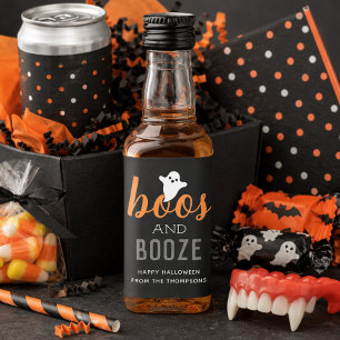 Boos en Drank Zwarte Oranje Geest Halloween Likeurfles Etiket