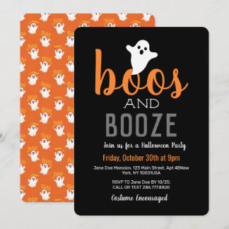 Boos en Drank Zwarte Oranje Halloween Feest Kaart