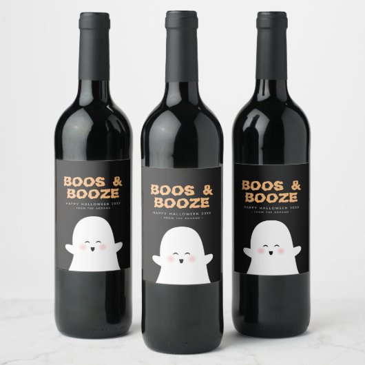Boos- en geBoost Halloween Cute Ghost Wine Label Wijn Etiket (Flessen)