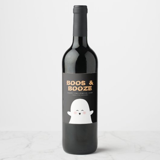 Boos- en geBoost Halloween Cute Ghost Wine Label Wijn Etiket (Voorkant)
