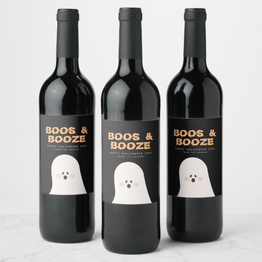 Boos- en geBoost Halloween Cute Ghost Wine Label Wijn Etiket (Flessen)