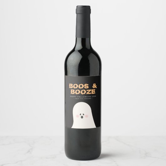 Boos- en geBoost Halloween Cute Ghost Wine Label Wijn Etiket (Voorkant)