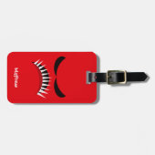 Boos monster met boze ogen en scherpe tanden rood bagagelabel (Voorkant horizontaal)
