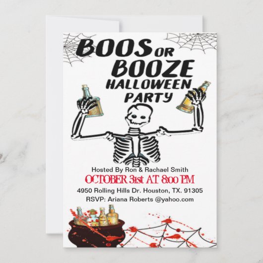 Boos- of Booze-skelet-halloween-uitnodiging Kaart (Voorkant)