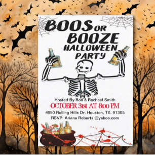 Boos- of Booze-skelet-halloween-uitnodiging Kaart