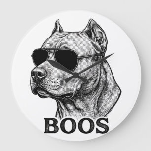 BOOS Pitbull met zonnebril Inkt schets Tattoo ontw Grote Klok