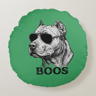 BOOS Pitbull met zonnebril Inkt schets Tattoo ontw Rond Kussen