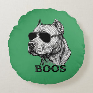 BOOS Pitbull met zonnebril Inkt schets Tattoo ontw Rond Kussen