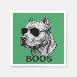 BOOS Pitbull met zonnebril Inkt schets Tattoo ontw Servet