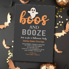 Boos y Booze Black Adults Halloween Party Kaart