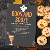 Boos y Booze Black Funny Halloween Party Kaart