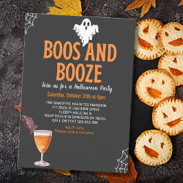 Boos y Booze Black Funny Halloween Party Kaart