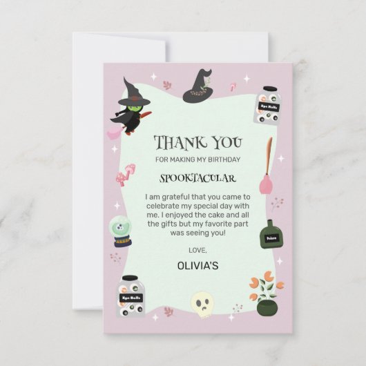 Boosaardig Schattige Groene Heks Halloween Verjaar Bedankkaart (Voorkant)