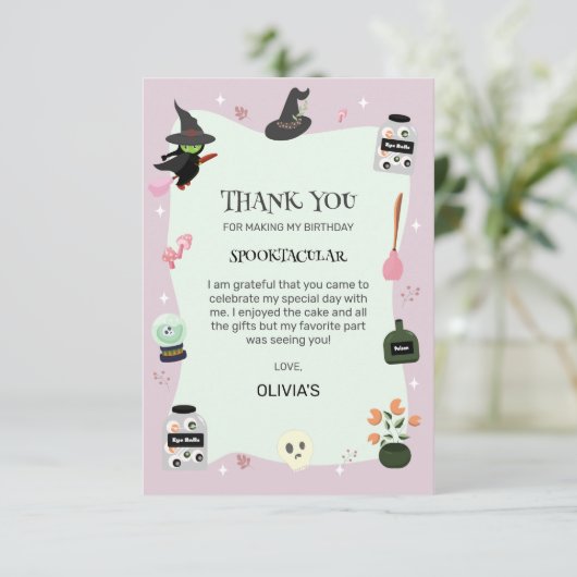 Boosaardig Schattige Groene Heks Halloween Verjaar Bedankkaart (Staand voorkant)