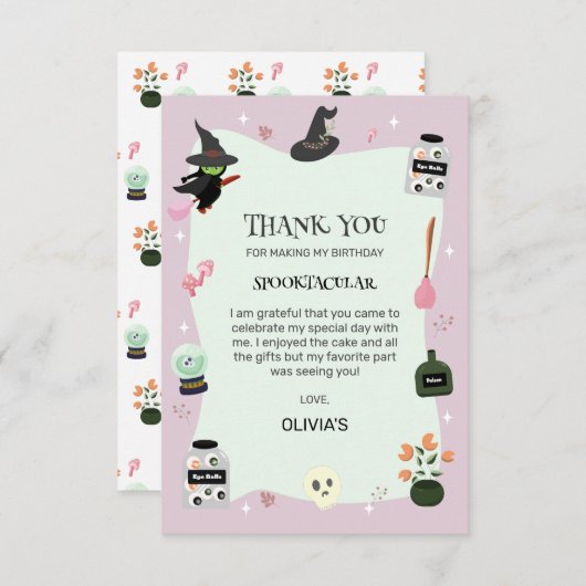 Boosaardig Schattige Groene Heks Halloween Verjaar Bedankkaart (Voorkant / Achterkant)