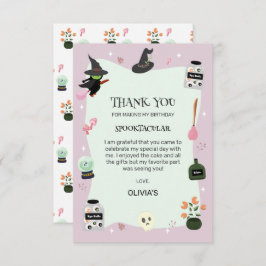 Boosaardig Schattige Groene Heks Halloween Verjaar Bedankkaart
