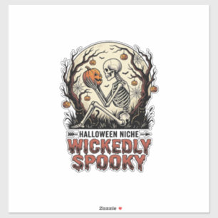 Boosaardig skelet Halloween vintage graveerontwerp Sticker
