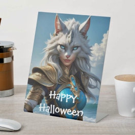 Boosaardige Blauwe Oog Kat Reclamebord Met Voetstuk