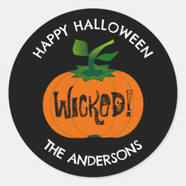 Boosaardige Gelukkige Halloween Zwarte Oranje Pomp Ronde Sticker