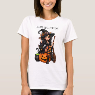 Boosaardige Halloween Heks Grappige Zwarte Kat T-shirt