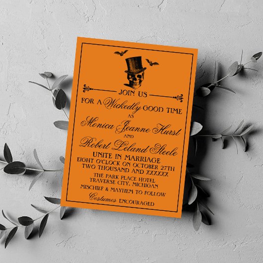 Boosaardige Halloween Oranje Zwarte Gotische Bruil Kaart