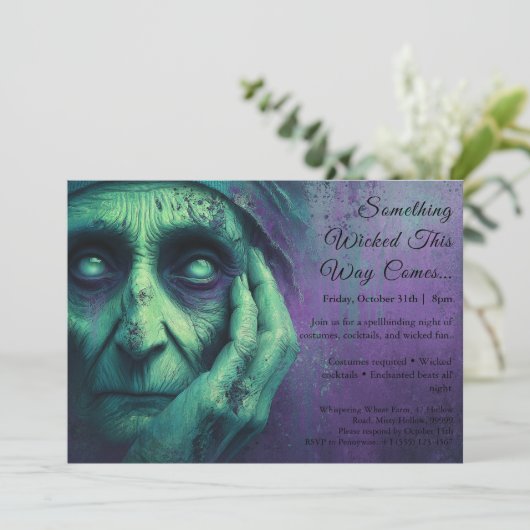 Boosaardige Heks Halloween Feestje Uitnodiging (Staand voorkant)