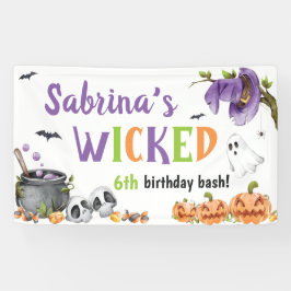 Boosaardige Heks Kat Halloween Verjaardagsfeestje, Spandoek