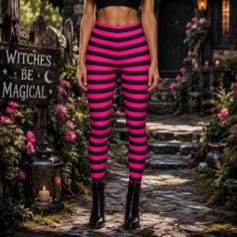 Boosaardige Heks Roze en Zwarte Gestreepte Hallowe Leggings