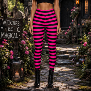 Boosaardige Heks Roze en Zwarte Gestreepte Hallowe Leggings