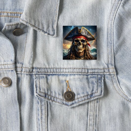 Boosaardige Piratenschedel Knop Vierkante Button 5,1 Cm (In situ)