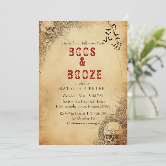 Boose en drank ik schedel Halloween feest Kaart (Staand voorkant)