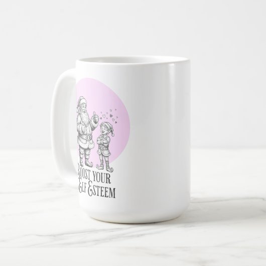 Boost your elf esteem funny santa elf pun mug koffiemok (Voorkant links)