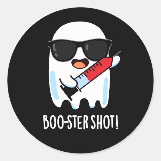 Booster Shot Grappige Ghost Vaccin Pun Dark BG Ronde Sticker (Voorkant)