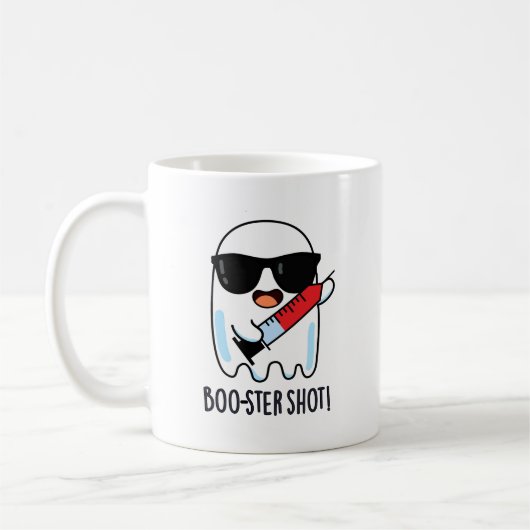 Booster Shot Grappige Ghost Vaccin Pun Koffiemok (Links)