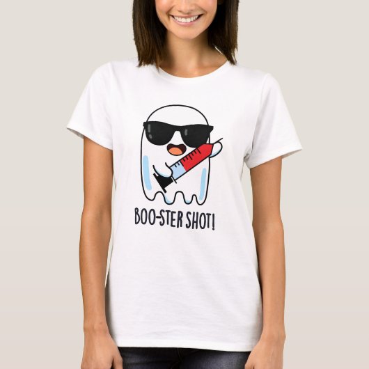Booster Shot Grappige Ghost Vaccin Pun T-shirt (Voorkant)